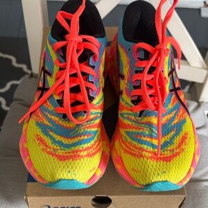 Asics Neon Yellow Multicolor Running Shoes with Coral Laces